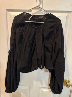 Free People Black Lightweight Peasant-Style Blouse